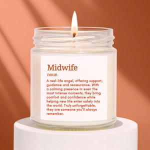 Vela con definición de partera en el diccionario, regalo con cita de partera, etiqueta sentimental, regalo de graduación, decoración estética para el hogar, cera de soja perfumada