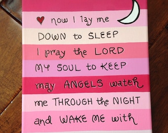 Pink Now I Lay Me Down to Sleep (Stripes) Canvas