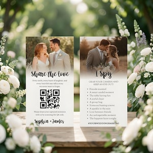 I Spy Wedding Game Share The Love Photo Scavenger Hunt Wedding Game Card Photos I Spy Canva Template Camera QR Code Scan and Upload Wedding