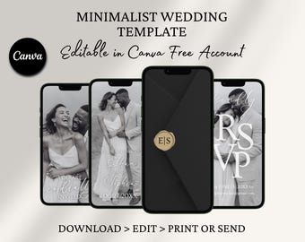 ミニマリストの結婚式招待状、白黒アニメーション招待状テンプレート、ビデオ電子ビデオ招待状、結婚式招待状、ニュートラルウェディングDIY