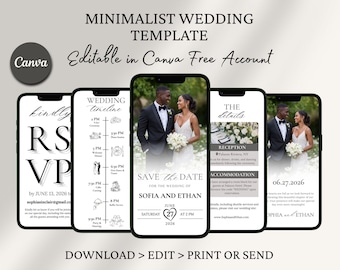 Animated Wedding Templates White and Black Wedding Date Announcement Invitation Card Wedding Digital Animation Wedding Invite Video Template