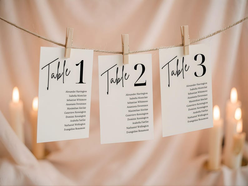 Editable Minimalist Wedding Seating Chart With Table Numbers Template ...