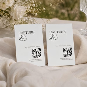 DIY Wedding QR Code Photo Sharing Card Template Editable Canva Design Capture the Love Table Card Digital Guest Wedding Photo Upload Sign