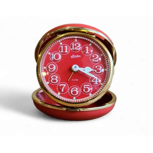 Vintage 70s Linden Travel Alarm Clock - Mod - Red - Round