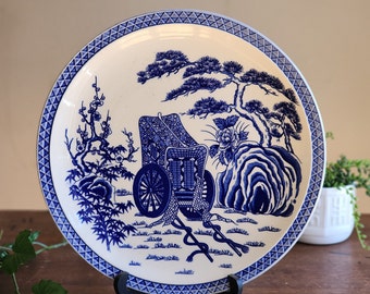 Large Asian Platter- Blue and White Porcelain - Rickshaw Motif