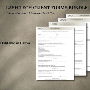 Lash Tech Client Forms Bundle Canva Template | Intake Form Consent Form Aftercare Card Patch Test | Eyelash Extension Forms Editable