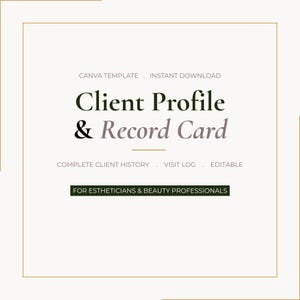 エステティシャン顧客プロフィール＆記録カード｜編集可能なCanvaテンプレート｜来店記録｜美容サロンスキンケア顧客トラッカー