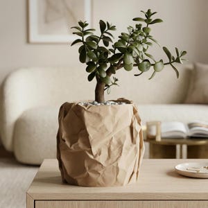 Miljövänlig PLA-vas med skrynkligt papperseffekt - Modern minimalistisk växthållare - Heminredning - Olika storlekar och färger
