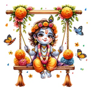 Baby Krishna Clipart | Hindu God PNG, SVG (Digital Download)