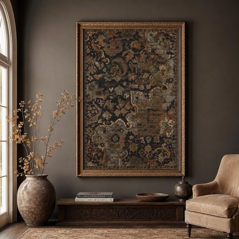Antique Textile Wall Art, Old World Decor, Vintage Floral Print, Heritage Printable Art image 14
