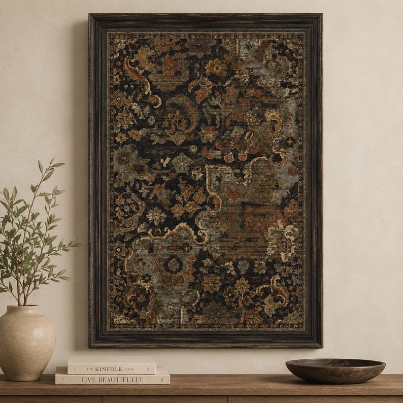Antique Textile Wall Art, Old World Decor, Vintage Floral Print, Heritage Printable Art image 7