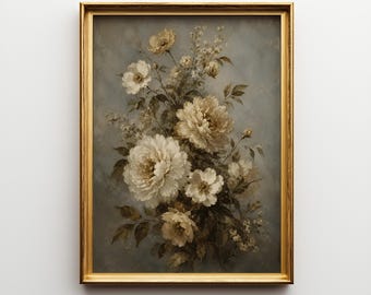 Vintage Peony Print, Antique Botanical Wall Art, Neutral Floral Decor (Digital Download)
