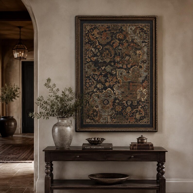 Antique Textile Wall Art, Old World Decor, Vintage Floral Print, Heritage Printable Art image 10