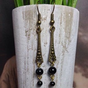 Art Deco Drop Earrings, Vintage, Antique, Brass, Flapper, Art Nouveau, Patina, Japanese Drops, Gatsby, Gifts for Her