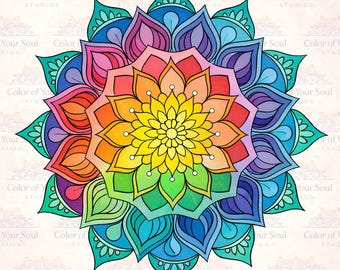 Rainbow Mandala Art Print - Colorful Sacred Geometry Wall Art