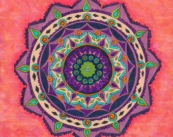 Violet Resonance – Purple and Orange Mandala Art Print | Sacred Geometry Wall Art