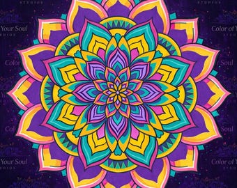 Lotus of the Night Sky – Colorful Mandala Art Print | Original Acrylic Lotus Painting Inspired by Stars & Stillness