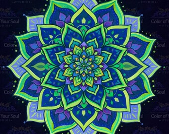 Emerald Afterglow – Green Mandala Art Print, Original Acrylic Sacred Geometry Wall Art
