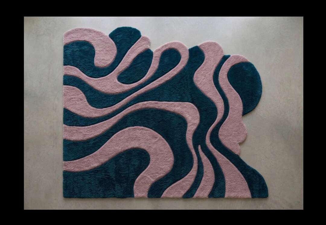 Luxury Handmade Tufted Abstract Wave Area Rug Wool Cotton Modern Home ...