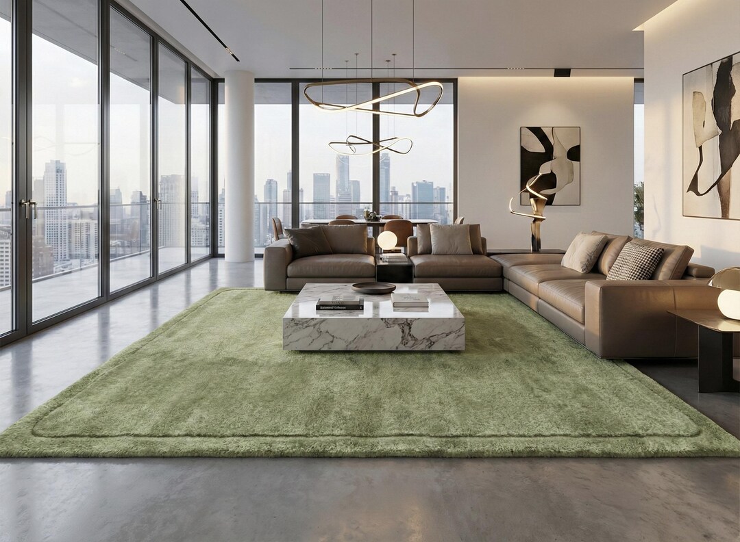 Hand Tufted Wool Rug: Milano Green, Modern Solid Rug - Etsy