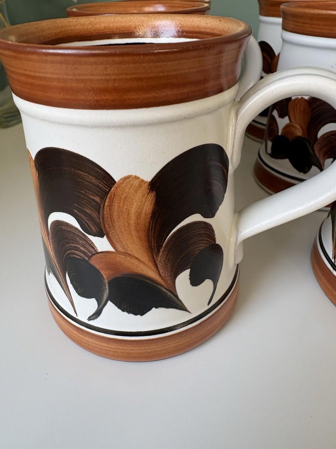 Vintage Denby Art Pottery ‘trish’ Pattern Mugs From 1970’s Stoneware ...