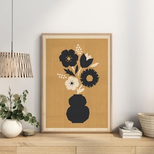 Mid century flower print, mid century modern flower, stem print, retro flower print, mid century wall art, retro flower wall art
