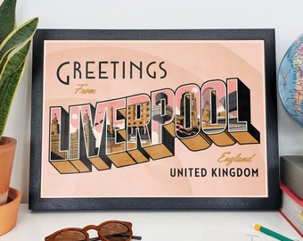 Liverpool Art Print: Retro 'Greetings From' Vintage Style