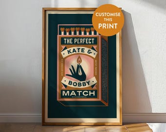 Boîte d'allumettes assortie personnalisée Impression anniversaire de mariage Impression d'anniversaire personnalisée A3 A2