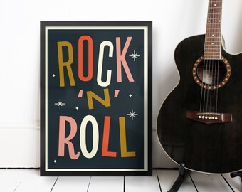 Rock N Roll Typographic Art Print, A2 A3
