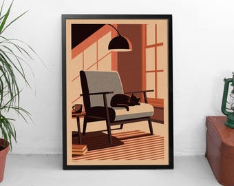 Chat sieste chat noir confortable imprimé automnal