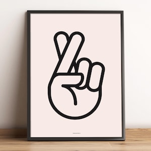 Minimalist Graphic Hand Luck Fingers crossed Sign Bold Outline Good Luck Lucky Wall Art Print