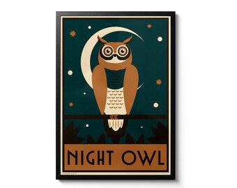 Night Owl Bedroom Art Print A4 A3 A2