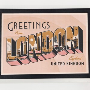 Saluti da Londra cartolina retrò vintage design stampa artistica A4 A3 A2