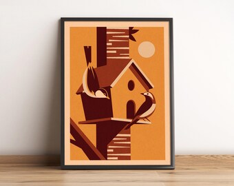 Mangeoire à oiseaux pour oiseaux illustrés pour la maison, observation d'oiseaux Impression artistique