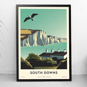 South Downs UK National Park Print, White Cliffs Travel Poster, Gift for mum dad Art Print Fisherman A3 A2