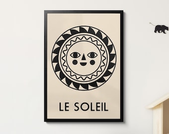 Le Soleil French Sun Giclée Kid&#39;s Print Playroom children&#39;s bedroom newborn black and white bold minimal kids poster
