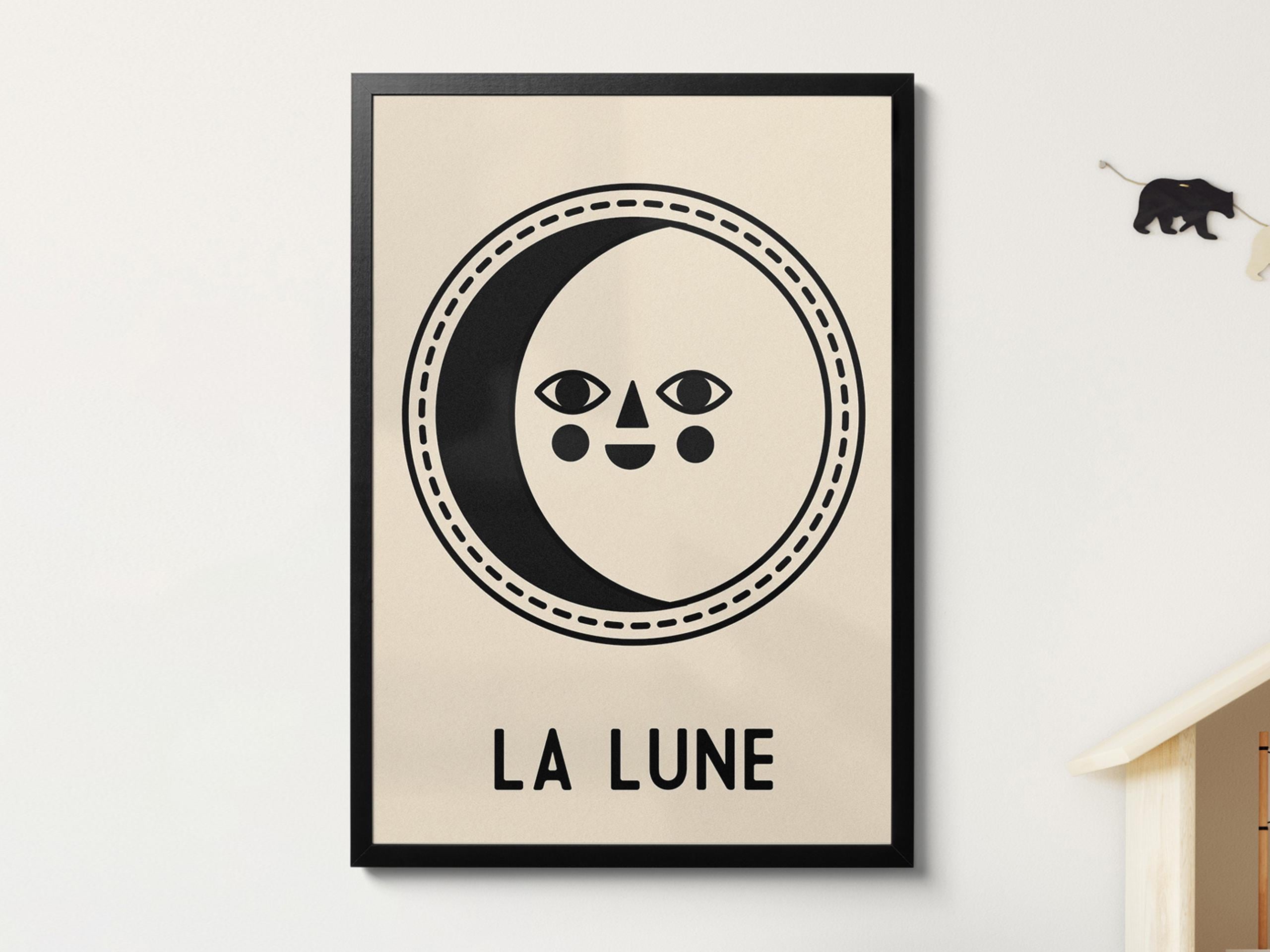 La Lune Moon Art Giclée Kid's Print playroom bedroom childrens art print baby room newborn black and white poster french kids art