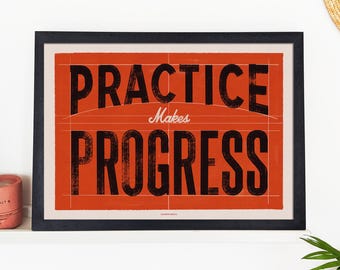 La pratique fait des progrès Impression murale d'art dicton typographique