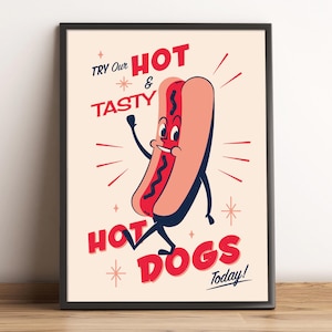 Retro Americana Cinema Movie Hot dog cartoon character poster mid-century sign writing Art Print A3 A2