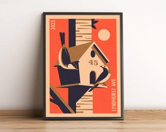 Cabane d'oiseaux personnalisée, impression d'art pour maison, cadeau de jardinier pour l'observation des oiseaux