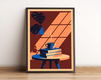 Impression d'art L'heure du thé, cadeau de vers de livre de lecture, impression d'art dans un coin confortable