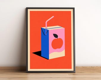 Apple Juice Box Print: Fun Minimalist Kitchen Art