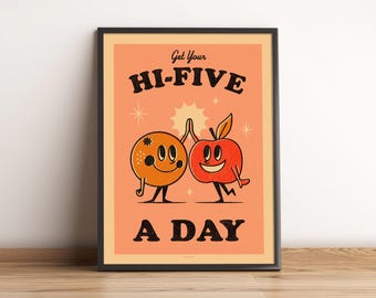 Impression artistique de 5 fruits et légumes Hi-Five par jour de style vintage