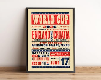 World Cup 2026 England vs Croatia Match Art Print A3 A2