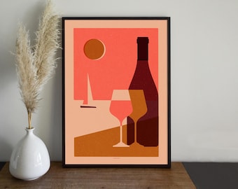 Poster de voyage de style vintage : vin minimaliste avec vue Impression artistique