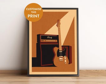 Ampli guitare rétro rock and roll personnalisable impression d'art affiche de salle de jeux pour enfants