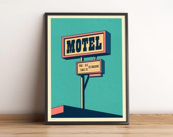 Motel Americana sign Retro vintage roadside hotel sign pool signage mid-century atomic american sign A4 A3 A2 A1