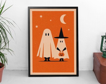 Trick or Treat Ghost Halloween citrouille sorcière impression affiche d'art pour enfants