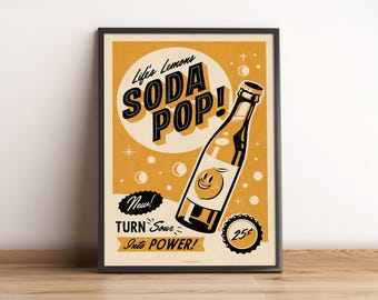 Affiche publicitaire de style vintage Limonade Soda Pop Americana, impression d'art de personnage