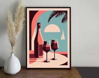 Poster de voyage de style vintage : impression d'art Vista Wine - Italie, France, Grèce